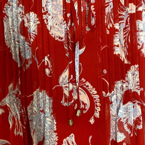 Tommy Hilfiger Pintuck Floral 3/4 Sleeve Chiffon Split Neck Blouse Red 1X - Picture 4 of 13